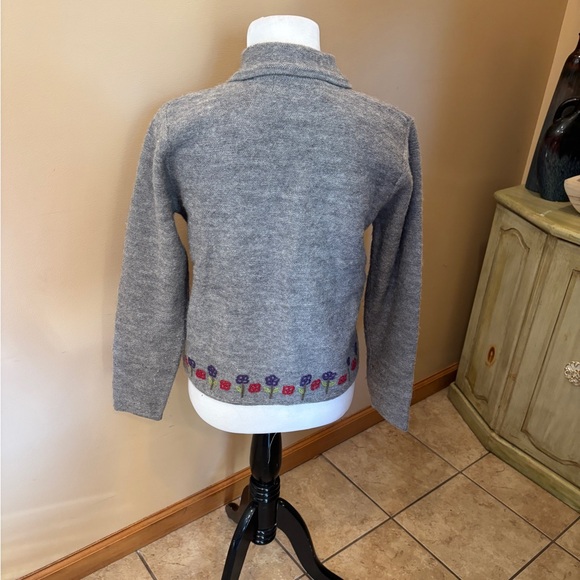 Karen Scott Pure Wool Sweater Full Zip Jacket with Floral Embroidered Accents - Picture 3 of 6